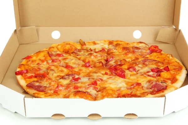 Pizza saborosa em close-up caixa — Fotografia de Stock