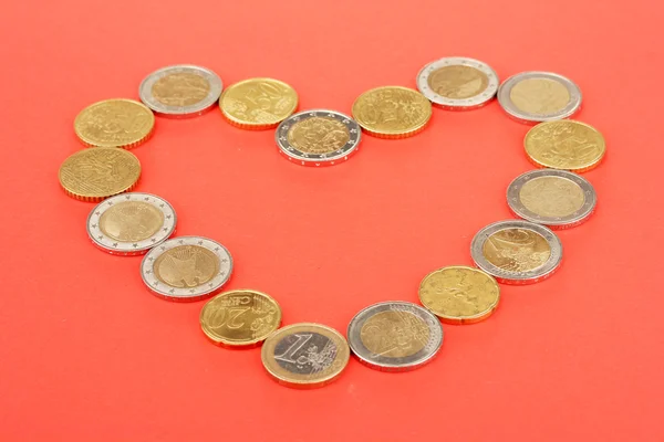 Euro coins on color background — Stock Photo, Image