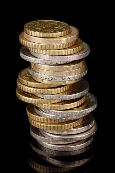 Euro coins isolated on black — Stock Photo, Image