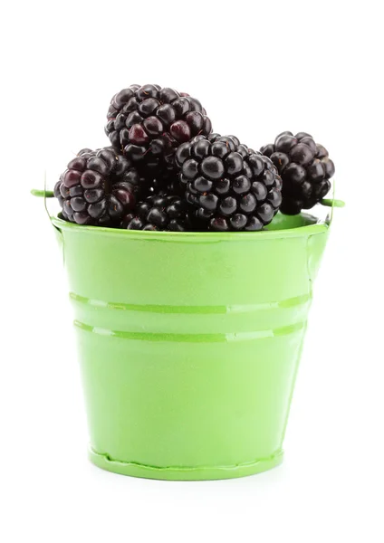 美丽的黑莓与白色上隔离的存储桶中 — 图库照片