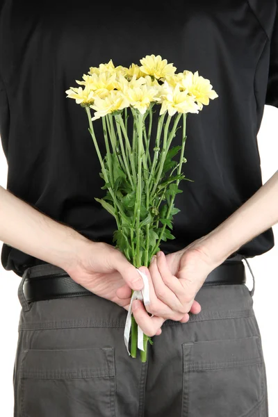 Homem segurando flores close-up — Fotografia de Stock