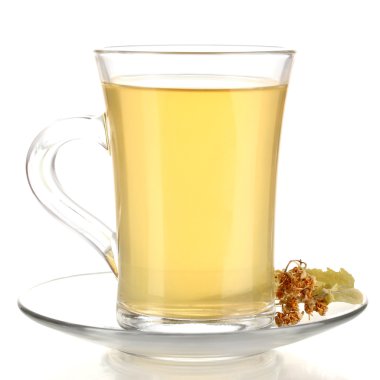 Cam bardak çay beyaz izole linden ile