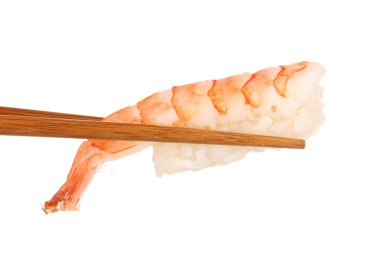 suşi yemek çubukları üzerinde beyaz izole ile holding