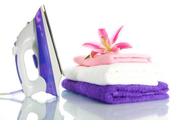 lily ve üzerinde beyaz izole elektrik demir elbise yığını
