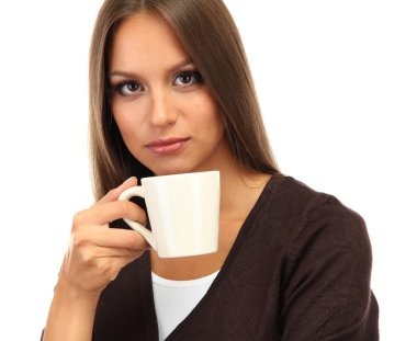 kahve, beyaz izole olan güzel kadın