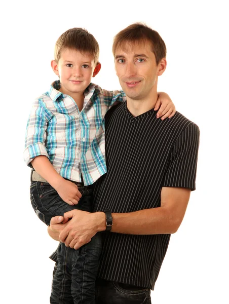 Baba ve oğlu üzerine beyaz izole portre — Stok fotoğraf