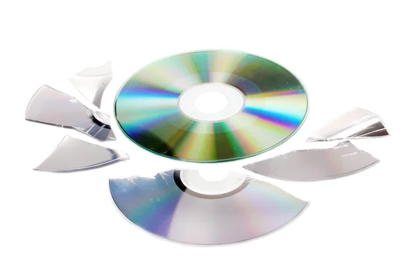 Broken and whole disks with information isolated on white — Stock Photo, Image