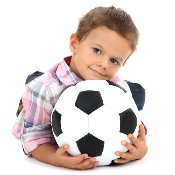 Beautiful little girl with ball isolated on white — Stock Photo, Image