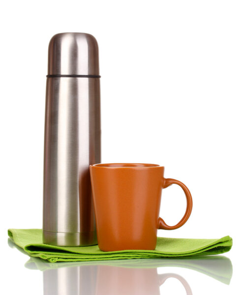 metal thermos with cup isolated on white