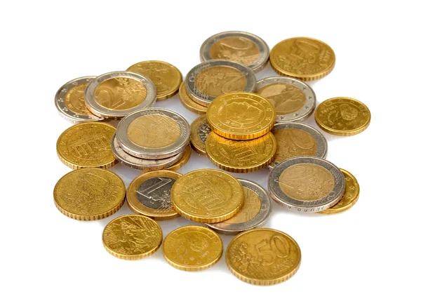 Κέρματα ευρώ που απομονώνονται σε λευκό — Φωτογραφία Αρχείου