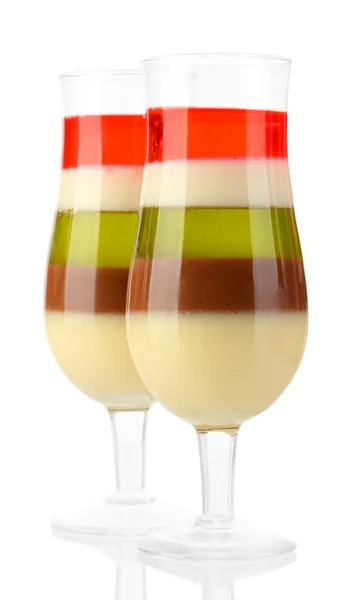 Gelatina di frutta in bicchieri isolati su bianco — Foto Stock
