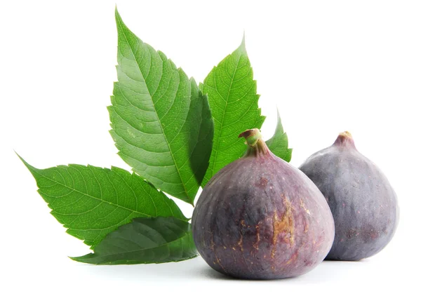 Ripe sweet figs with leaves isolated on white — Stock Photo, Image