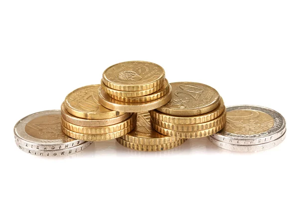 Euro coins isolated on white — Stock Photo, Image