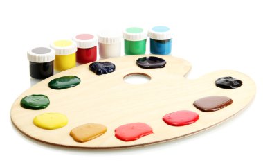 ahşap sanat paleti ve bankalar üzerinde beyaz izole boya ile