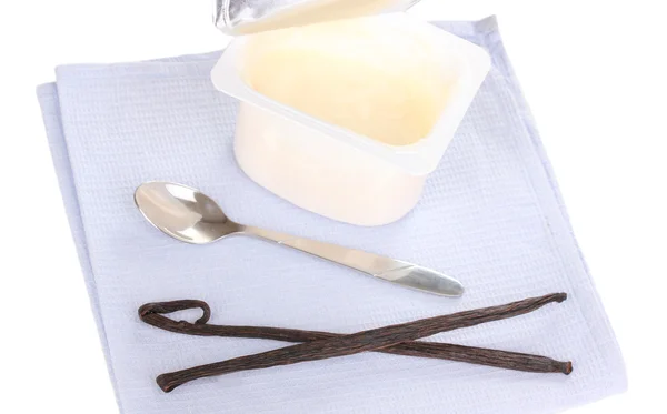 Yogurt with vanilla close-up — Stock Photo, Image