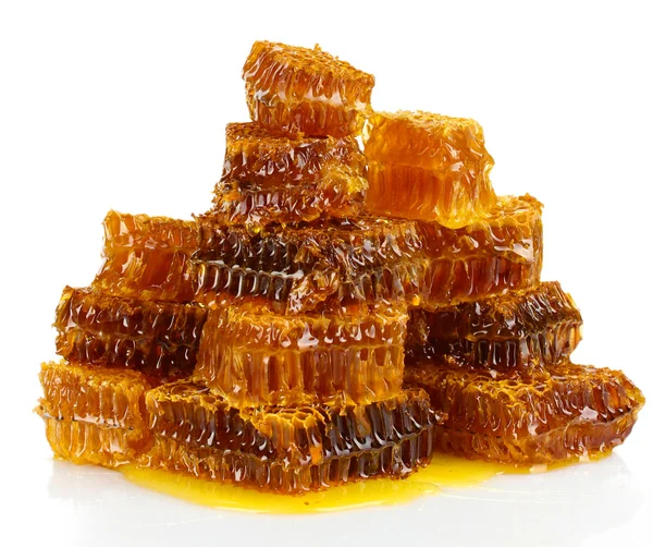 Sweet honeycombs with honey, isolated on white — Stock Photo, Image