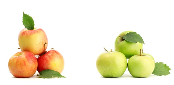 Słodkie jabłka z liści na białym tle — Zdjęcie stockowe
