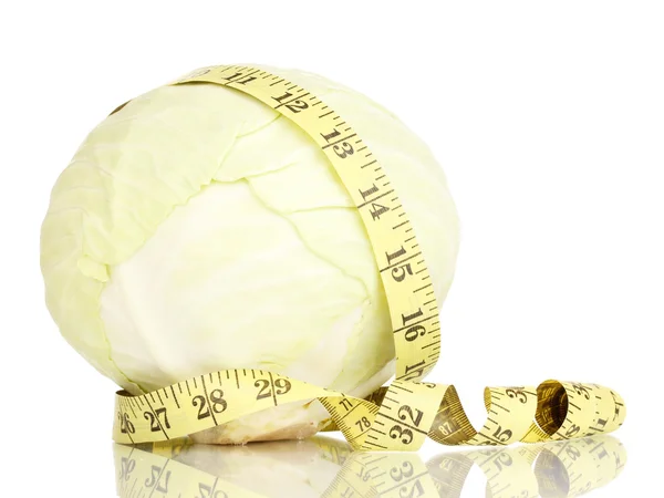 Cabbage with measuring tape isolated on white — Stock Photo, Image