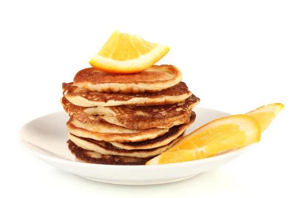 Delicious sweet pancakes isolated on white — Stock Photo, Image