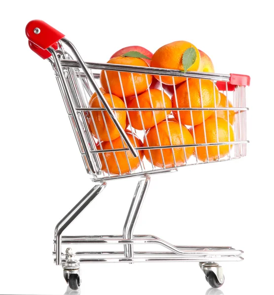 Mandarines savoureuses mûres dans le panier isolé sur blanc — Photo