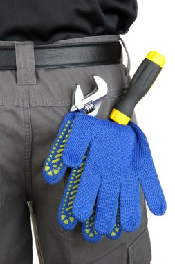 yakın çekim eldiven ve aletleri arka cep