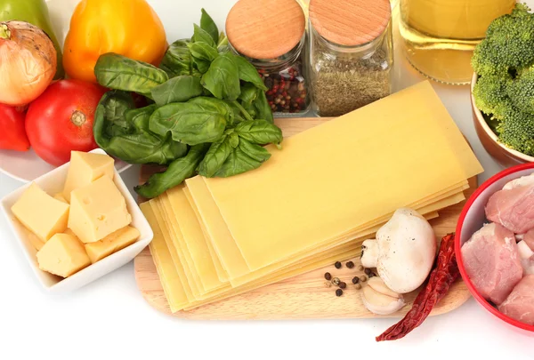 Lasagna ingredients isolated on white — Stock Photo, Image
