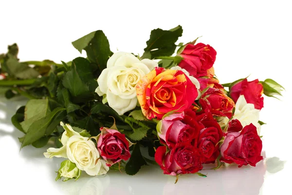 Kytici krásných růží na bílém pozadí detail — Stock fotografie