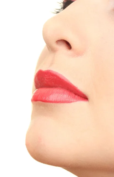 Όμορφο μακιγιάζ από λαμπερό κόκκινο gloss χείλη — Φωτογραφία Αρχείου