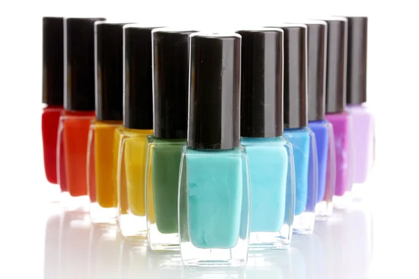 Group of bright nail polishes isolated on white — Stock Photo, Image