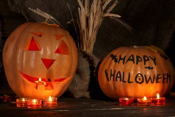 Calabazas de Halloween sobre fondo oscuro —  Fotos de Stock