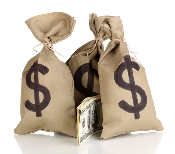 Bags with money isolated on white — Stock Photo, Image