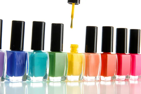 Group of bright nail polishes isolated on white — Stock Photo, Image