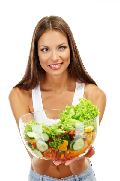 Salatalı güzel genç bir kadın, beyaz tenli. — Stok fotoğraf