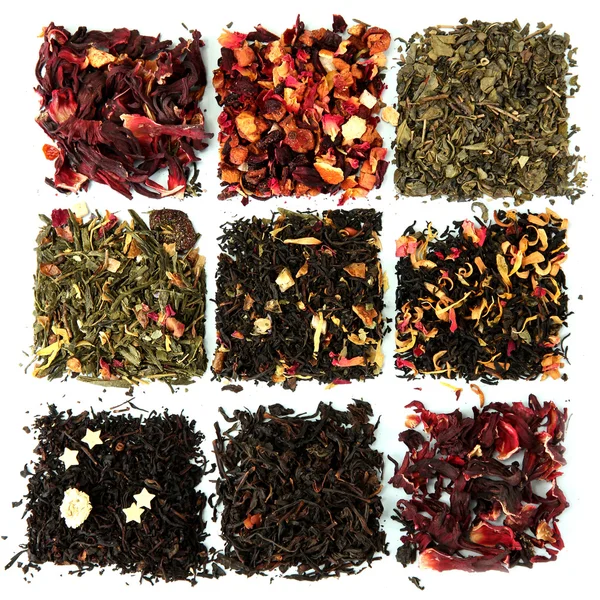 Assortment of dry tea, isolated on white — Stock Photo, Image