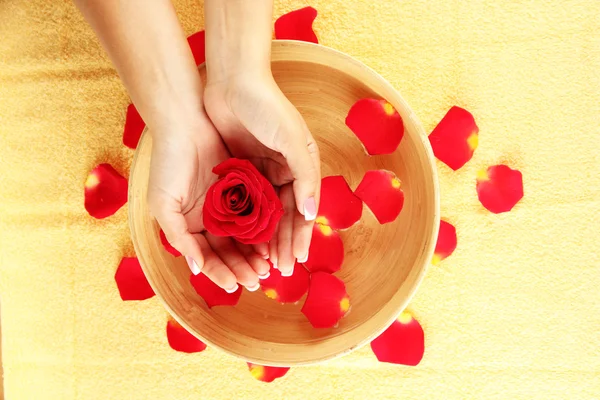 Water treatment for female hands, close-up Royalty Free Stock Photos