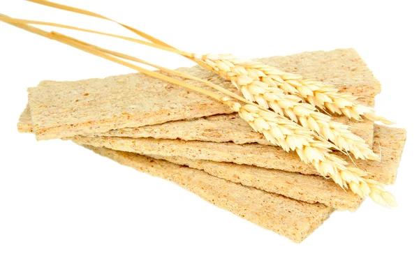 Oat biscuits and wheat ears isolated on white — Stock Photo, Image