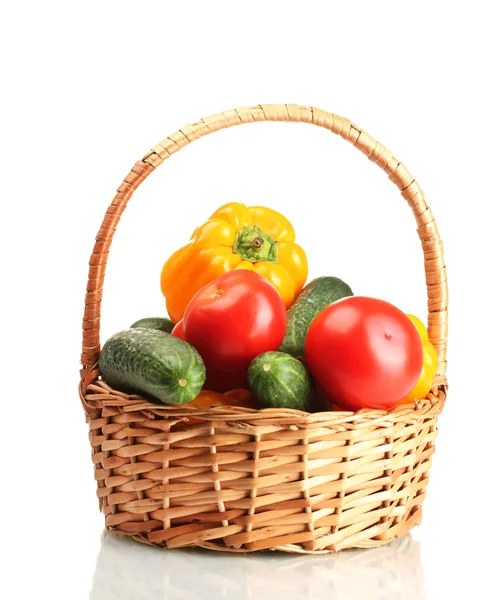 Fresh vegetables in basket isolated on white — Stock Photo, Image