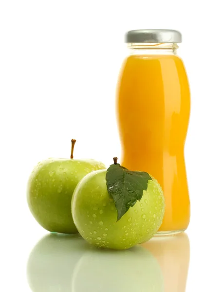 Bottle of juice with sweet apples, isolated on white — Stock Photo, Image