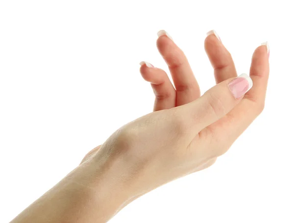 Beautiful woman hand with french manicure, isolated on white — Stock Photo, Image