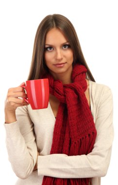 çay, beyaz izole olan güzel kadın