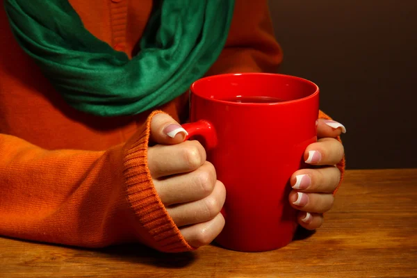 Hands holding mug of hot drink, close-up — Stock Photo, Image