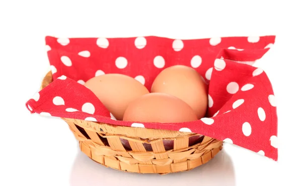 Boiled eggs in wicker basket isolated on white — Stock Photo, Image