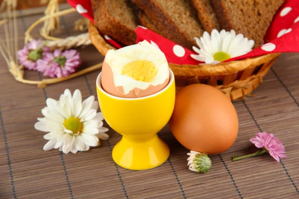 Boiled eggs on color background — Stock Photo, Image