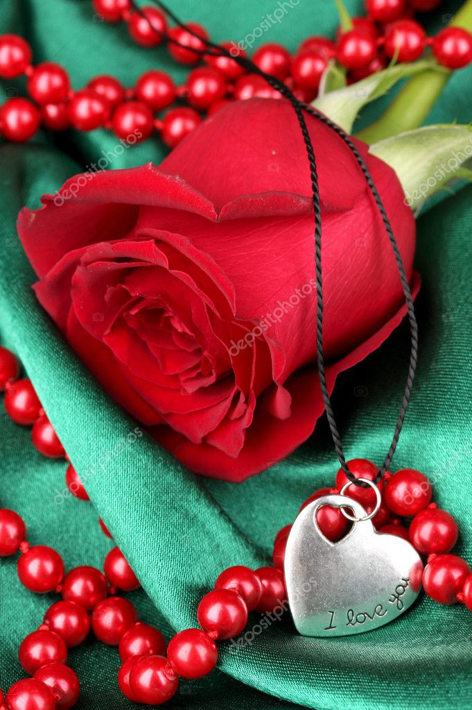 Beautiful red rose with heart pendant Stock Photo by ©belchonock 14138503