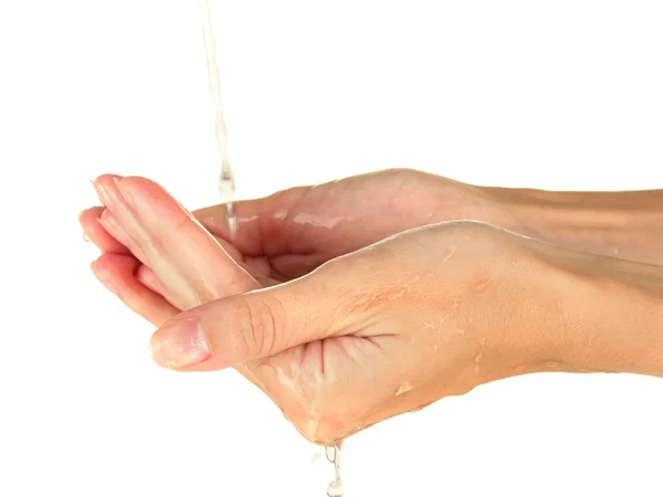 Tvätta händerna på vit bakgrund närbild — Stockfoto