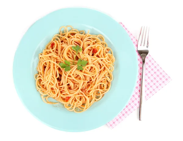 Italian spaghetti in plate isolated on white — Stock Photo, Image