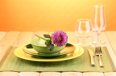 Table setting on bright background close-up