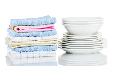 Beyaz arka plan üzerinde izole yemekleri mutfak havluları