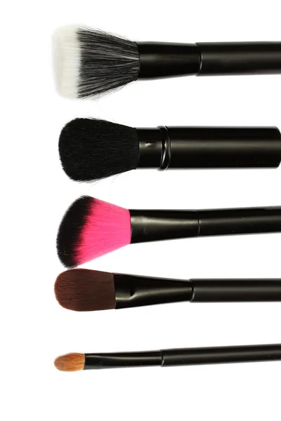 Zwarte borstels voor make-up geïsoleerd op wit — Stockfoto