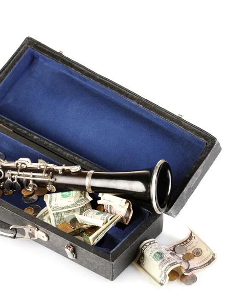 Musical instrument with money isolated on white — Stock Photo, Image